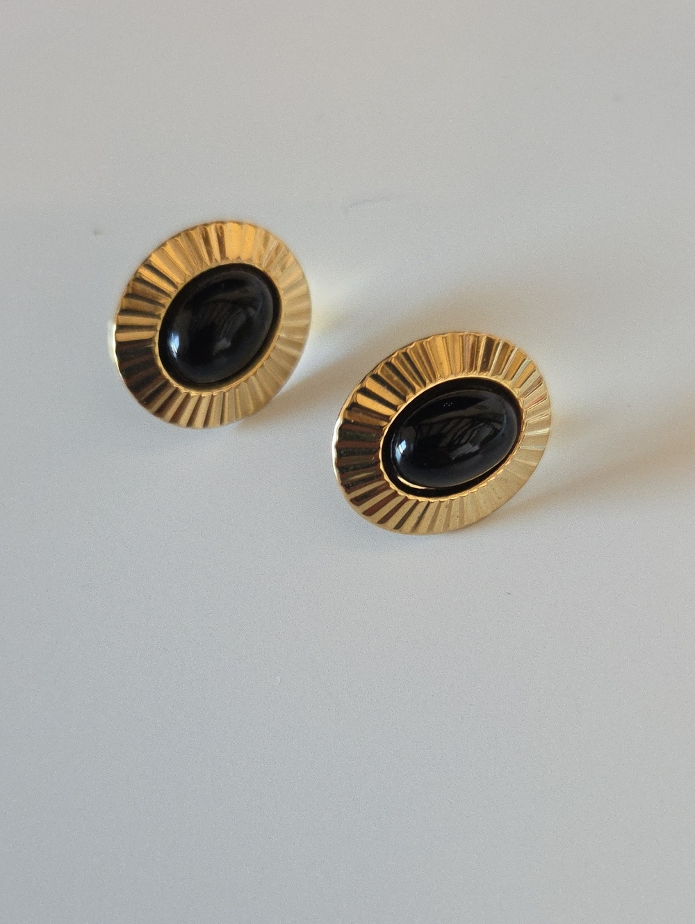 Gold and Black Oval Stud Earrings - Women Jewelry
